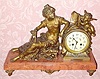  C.1900, French, P. H. Blonde, 8-day time and bell strike figural mantel clock of Harmonie, par Moreau , with side garnitures (3 piece total)