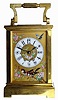  C.1905, French, Brass Cased Carriage Clock time and strike, with Aviary Porcelain Panels in excellent condition,