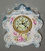  C.1901, Ansonia Clock Co, NY, Royal Bonn La Vogue, porcelain china clock with exposed escapement. 