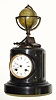  C.1880, French, Bronze and Marble Clock with Globe , and explorers tools, a telescope, atlas and compass. 