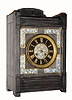  C.1890, French for Tiffany and Co., New York unusual black slate and porcelain panel mantel clock, signed on movement and above numeral 6 on the dial. 