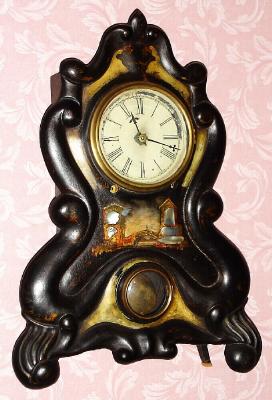 C.1855, American Clock Co.[?], 8-daytime/strike iron front mantel clock, no label. — Antique Clocks Price Guide