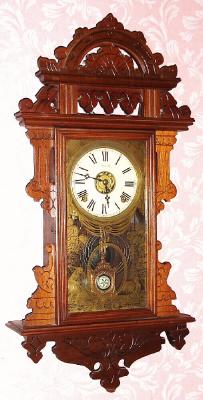 (Conversion) C.1885, E. N. Welch Mfg Co., Forestville, Conn., "Eclipse", 8-daytime/strike/alarm wall clock. — Antique Clocks Price Guide