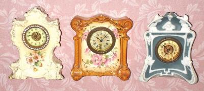 C.1910, Lot of 3 Novelty China Clocks: — Antique Clocks Price Guide