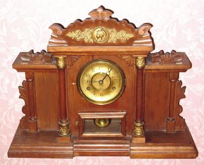 C.1890, New Haven Clock Co., "Umbria", 8-day time/strike mantel clock. — Antique Clocks Price Guide