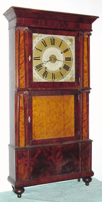 C.1835, Rodney Brace, North Bridgewater, Mass, 30-hour wooden works, time, strike + alarm, with restoration. — Antique Clocks Price Guide