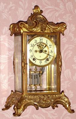 C.1914, Ansonia Clock Co., "Zenith", 8-day time/strike crystal regulator mantel clock. — Antique Clocks Price Guide