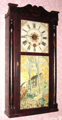C.1832, Marsh, Gilbert and Co., Farmington, Conn, 8-DAY, wooden works stenciled column and splat shelf clock. — Antique Clocks Price Guide