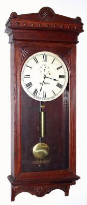 C.1890, Mixed Lot consisting of a Self Winding Clock Co. case No. 18 with a Seth Thomas No. 30 movement, pendulum and weight. The Self Winding Clock Co. was buying many of their cases from Seth Thomas. — Antique Clocks Price Guide