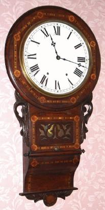 C.1870, Anglo-American, Round Drop, 8-day time and bell strike schoolhouse wall clock. — Antique Clocks Price Guide