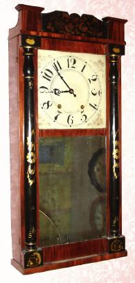 C.1832, Putnam Bailey, Goshen, Conn., 30-hour time and strike wood movement half column and splat shelf clock. — Antique Clocks Price Guide