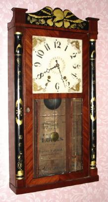 C.1835, Hopkins and Alfred, Harwinton, Conn., 30-hour time and strike, 2-wt stenciled column and splat shelf clock. — Antique Clocks Price Guide