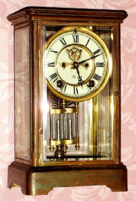 C.1914, Ansonia Clock Co., "Prism", 8-day time and gong strike, 4-glass, crystal regulator. — Antique Clocks Price Guide