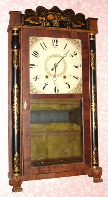 C.1832, Eli Terry, Jun'r, Plymouth, Conn., 30-hour time and strike wood movement half column and splat shelf clock. — Antique Clocks Price Guide