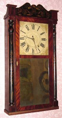 C.1832, Atkins and Downs for Mitchell and Atkins, Bristol, Conn., 30-hour time/strike, 2-wt, wood movement half column and splat shelf clock. — Antique Clocks Price Guide