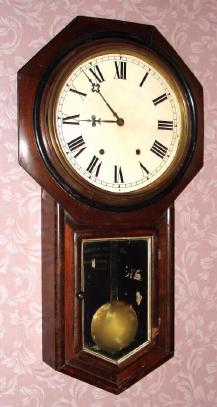 C.1906, Ansonia Clock Co., "Regulator A", 8-day time and strike, long drop octagon school clock. — Antique Clocks Price Guide