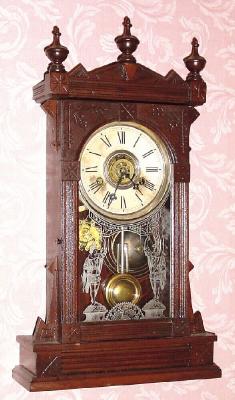 C.1885, William L. Gilbert Clock Co., "Crius" 30-hour time/strike/alarm mantel clock. — Antique Clocks Price Guide