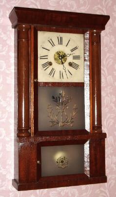 C.1850, Chauncey Jerome, 30-hour brass mov't, column and cornice shelf clock, 3/4 size — Antique Clocks Price Guide