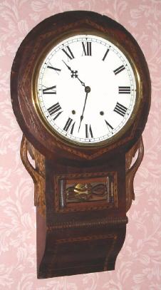 C.1875, Anglo-American,  mahogany veneered round drop school clock, English case with American 8-day gong strike movement. — Antique Clocks Price Guide