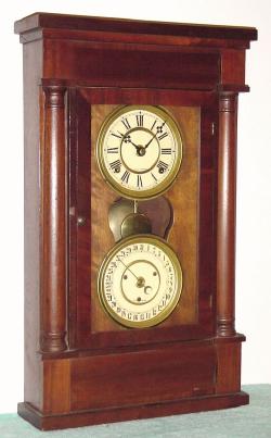 C.1977, Mixed Lot, 8-day time/strike calendar clock, home-made double dial. Someone took a C.1870 ST column case and inserted an 8-day spring movement and a handmade simple calendar mechanism. — Antique Clocks Price Guide