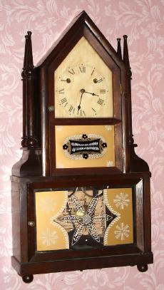 C.1980, Copy of an Ives 30-day timepiece wagon spring steeple on frame with candle finials shelf clock. — Antique Clocks Price Guide