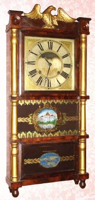 C.1840, Birge, Mallory and Co., 8-day time/strike triple decker shelf clock, as-found. — Antique Clocks Price Guide