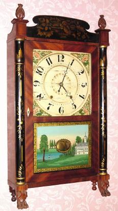 C.1832, M. and E. Blakeslee, Plymouth, Conn., 30-hour time/strike wood movement half column and splat shelf clock /short, with restoration. — Antique Clocks Price Guide