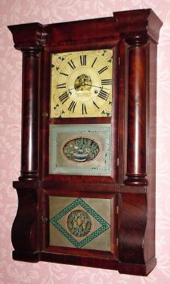 1850, J. C. Brown, Forestville Manuf'g, Forestville, Conn, small column and cornice, with restored cornice. — Antique Clocks Price Guide