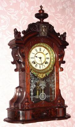 C.1880, Ansonia Clock Co., "MONARCH", Black walnut parlor clock, 8-day time and strike. — Antique Clocks Price Guide
