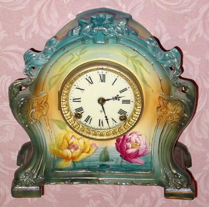 C.1905, Ansonia Clock Co., Royal Bonn  LA CHARTRES, porcelain china clock with solid porcelain dial. — Antique Clocks Price Guide