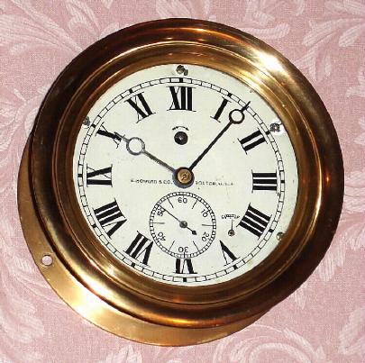 C.1915, E. Howard and Co., Engine Room timepiece, in a heavy red brass case, 6" dial, with seconds hand above 6. — Antique Clocks Price Guide