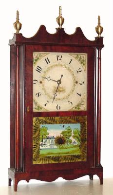 C.1825, Norris North, Torrington, Conn, 30 hour wooden works (east-west), Pillar and Scroll shelf clock. — Antique Clocks Price Guide