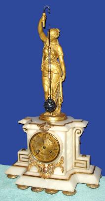 C.1880, French, CONICAL PENDULUM mysterious clock, gilt spelter statue on alabaster/ marble base with star studded pendulum. — Antique Clocks Price Guide