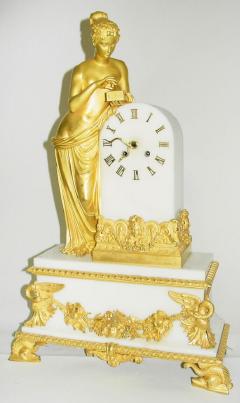 C.1830, French, Ormolu and White Marble figural clock, 8-day time and bell strike. — Antique Clocks Price Guide