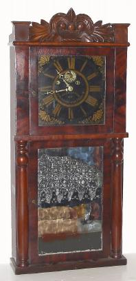 C.1834, Hotchkiss and Benedict, Auburn, NY, 2-weight Empire style mahogany shelf clock, 8-day. — Antique Clocks Price Guide