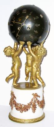 C.1880, French, Japy Freres, 8-day time/strike "Three Cherubs" mantel clock retailed by Tiffany and Co., New York, the movement contained within a star studded globe. — Antique Clocks Price Guide