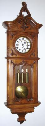 C.1885, Austrian, 3-Wt, 2nd Baroque, Grand Sonnerie Vienna Regulator, 8-day,in a walnut and veneer wall case. — Antique Clocks Price Guide