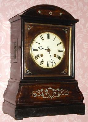 C.1840, So. German, /Black Forest, 8-?-day time and gong strike brass and pewter inlayed shelf clock. — Antique Clocks Price Guide
