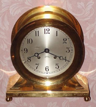 C.1993, Chelsea Clock Co., Boston, "U. S. Constitution" , limited edition, number 190 of 750, 8-day Ship's Bell. — Antique Clocks Price Guide