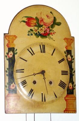 C.1860, German, Shield Clock,  8-day, wood, brass and steel, cable drive, 2-wt, key wind, bell strike wall clock. — Antique Clocks Price Guide