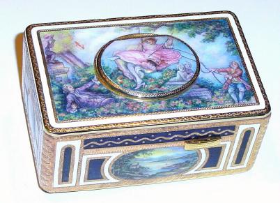 20th Century, German, Griesbaum, Singing Bird box, in a painted enamel and gilt brass trimmed case, key wound, slide lever to activate. — Antique Clocks Price Guide