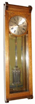 C.1905, Waltham Clock Co., Waltham, Mass, Regulator No. 13, in oak, 8-day weight driven with compensating mercurial pendulum, 3-metallic jars, polished and sealed, serial No. 2725. — Antique Clocks Price Guide