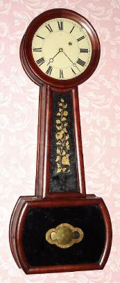 C.1850, Geoge Hatch, Attleboro, Mass, mahogany cased banjo clock, 8-day, weight. — Antique Clocks Price Guide