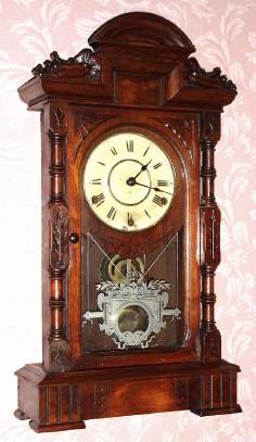 C.1884, (dated on rear), Seth Thomas, "HECLA", walnut cased, quarter strike mantel clock, on bells. — Antique Clocks Price Guide