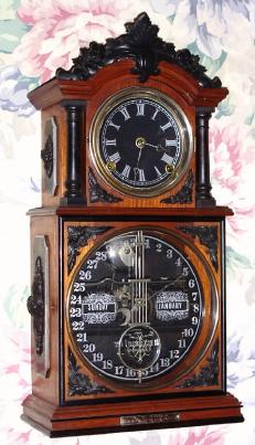 C.1876, (dated presentation), Ithaca Calendar Clock Co., NY, "No. 3 1/2 PARLOR", Double dial perpetual calendar clock, in walnut with ebonized trim. — Antique Clocks Price Guide