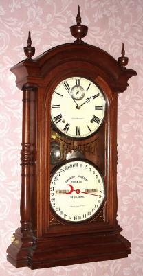 1880, Southern Calendar Clock Co.,  FASHION No. 4, Double dial perpetual calendar clock in walnut, 8-day, time and strike. — Antique Clocks Price Guide
