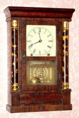 C.1850, C. Jerome, New Haven, Conn., 8-day time and gong strike miniature column and cornice shelf clock. — Antique Clocks Price Guide