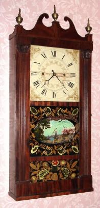 C.1825, Jerome, Darrow and Co., Bristol, Conn., 30-hour time/strike reeded pilaster and scroll top shelf clock. — Antique Clocks Price Guide