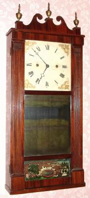 C.1823, Merriman, Birge and Co., Bristol, Conn,  reeded pilaster and scroll shelf clock, 30 hour, time and strike, wood movement. — Antique Clocks Price Guide