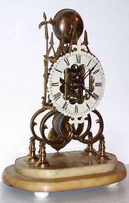 C.1900, English, Single Fusee SKELETON CLOCK, with passing/fall-off bell strike at the hour, less dome. — Antique Clocks Price Guide